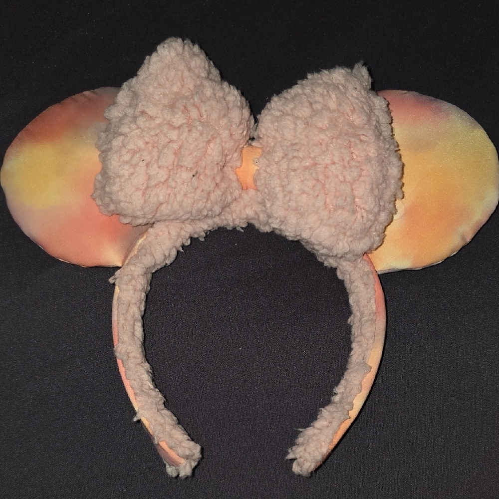Disney Parks Fuzzy Bow Pink Orange Pastel Tie-Dye Ear Headband